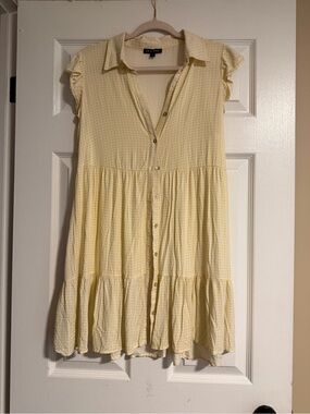 As U Wish Lemon Yellow Button-Front Tiered Mini Dress